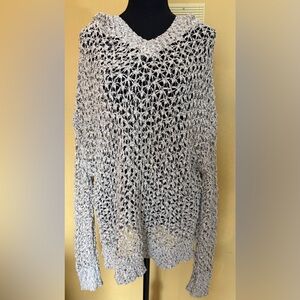 POL Women's V-Neck Open-Knit Sweater - Gray